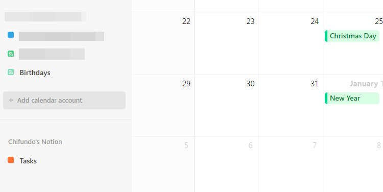 The option to add a calendar in Notion Calendar.