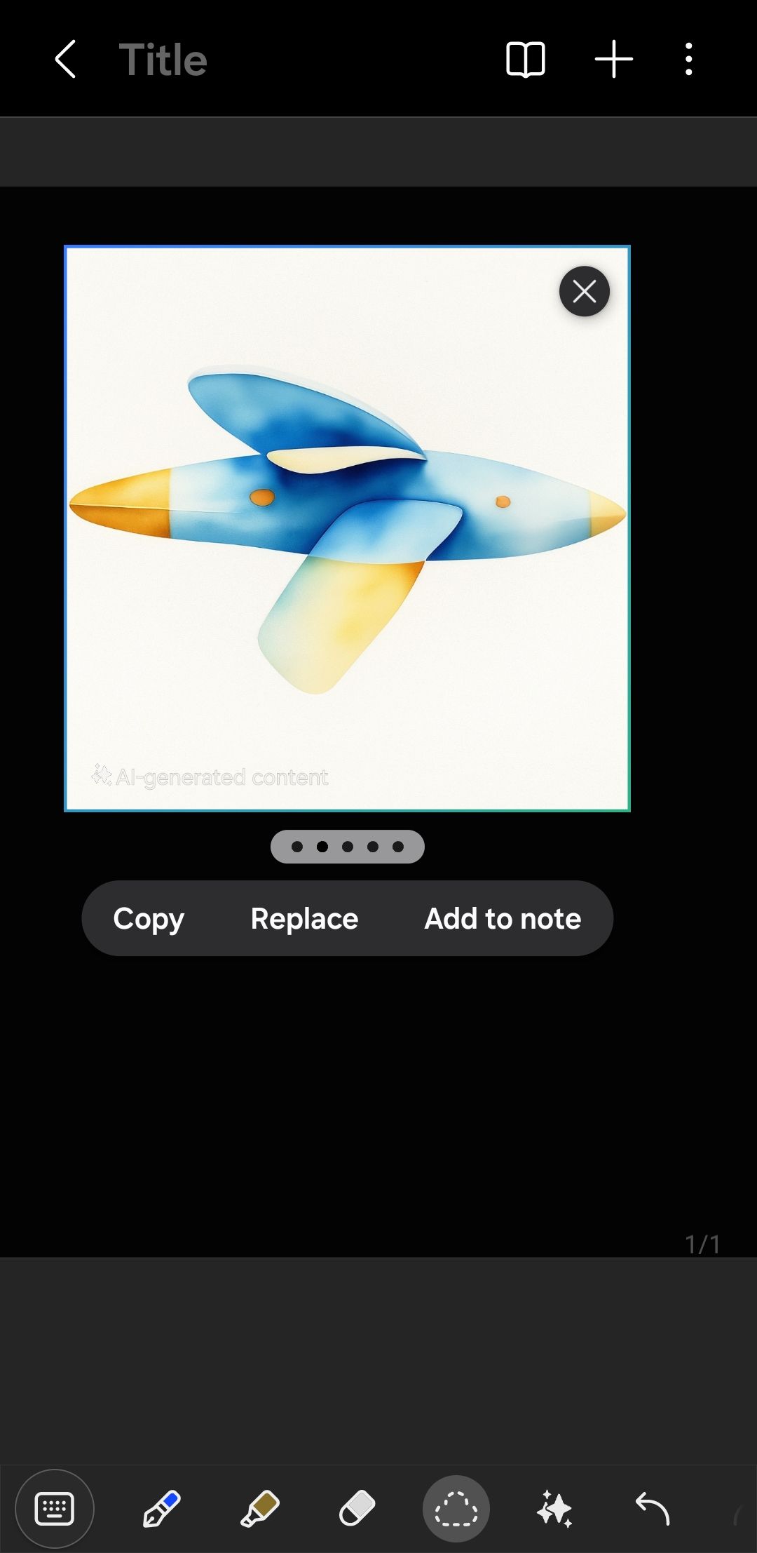 AI generated image in Samsung Notes app
