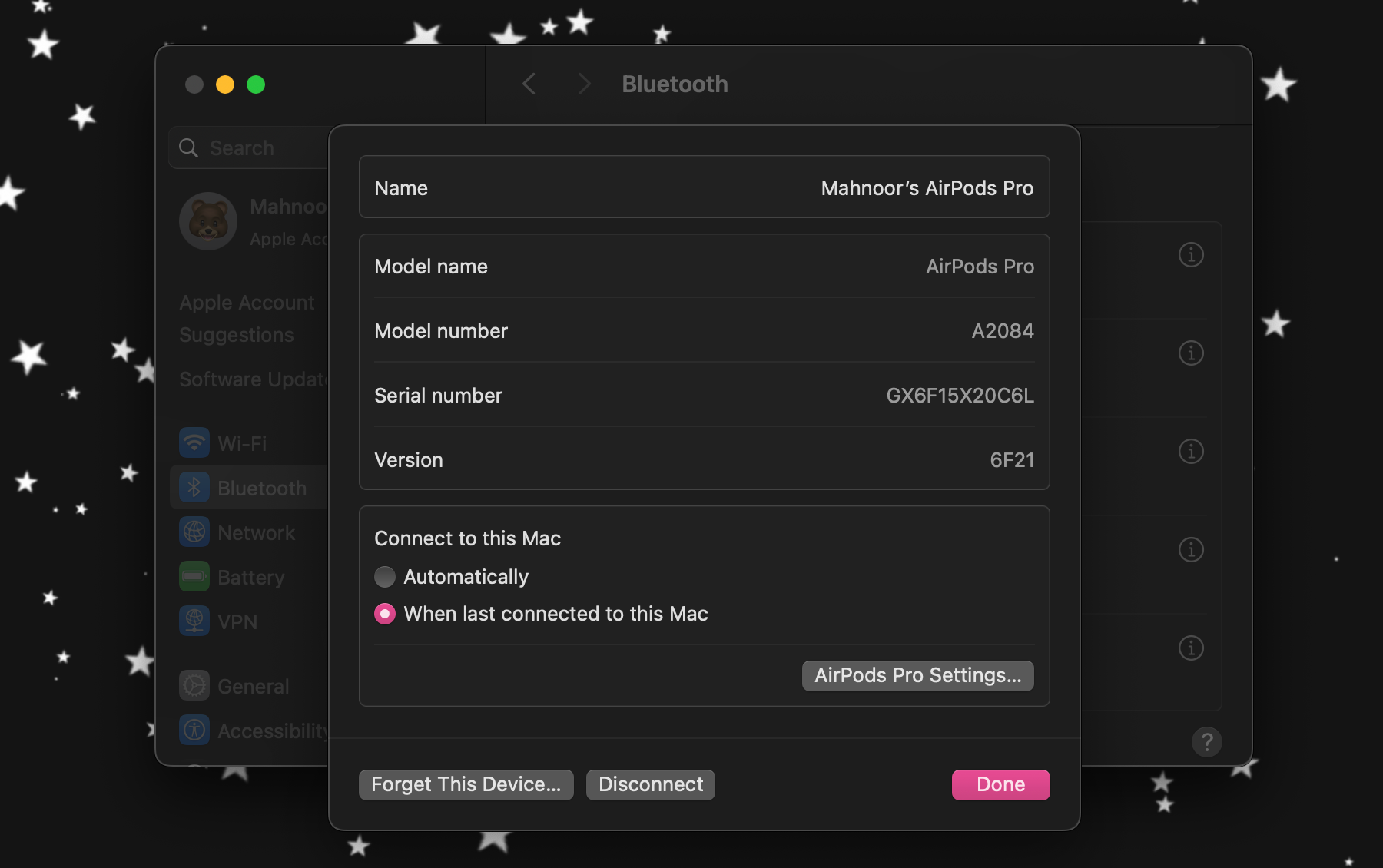 AirPods Bluetooth settings in macOS