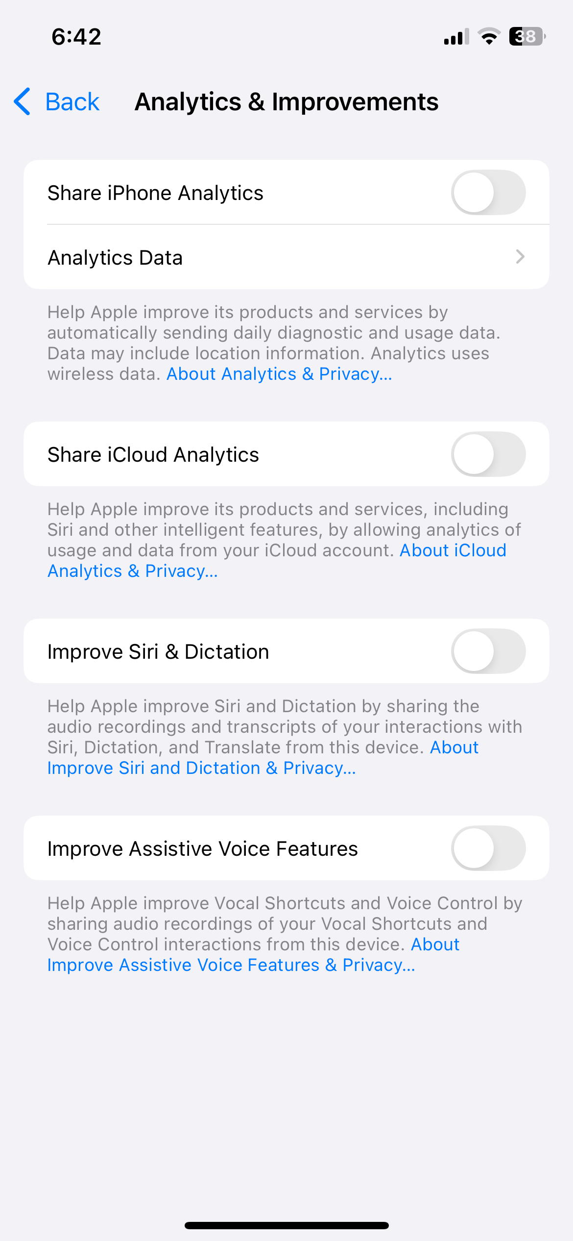 Analysis settings and improvements on iPhone