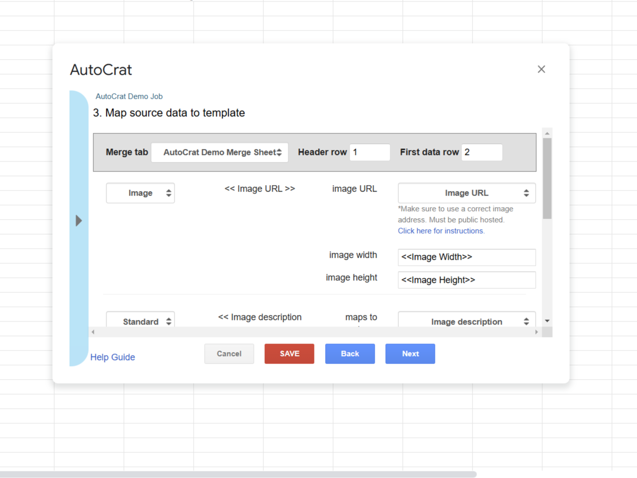 AutoCrat sourcing data to template