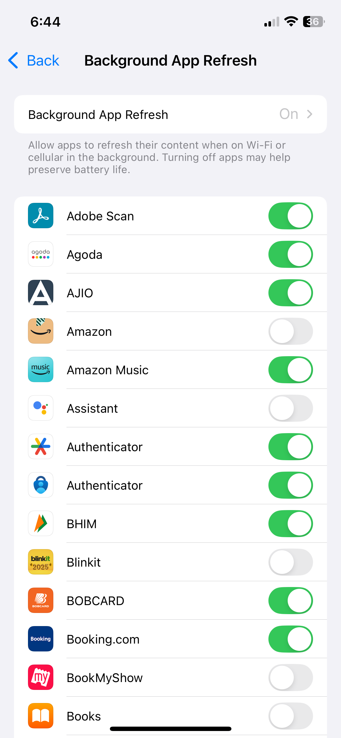 Menu App Refresh in background on iPhone
