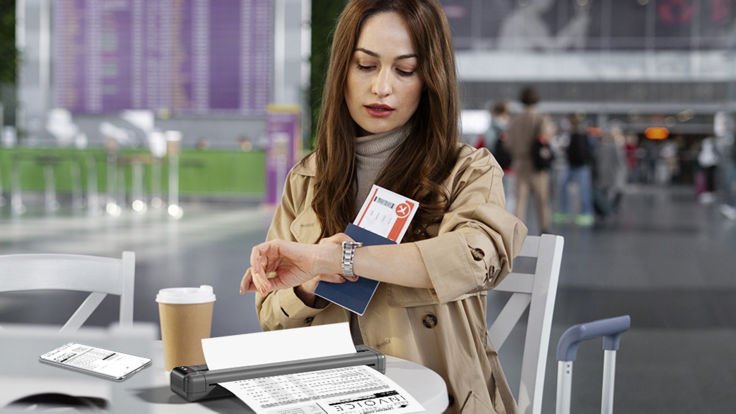 A Woman Using Phomemo Q302 at the Airport