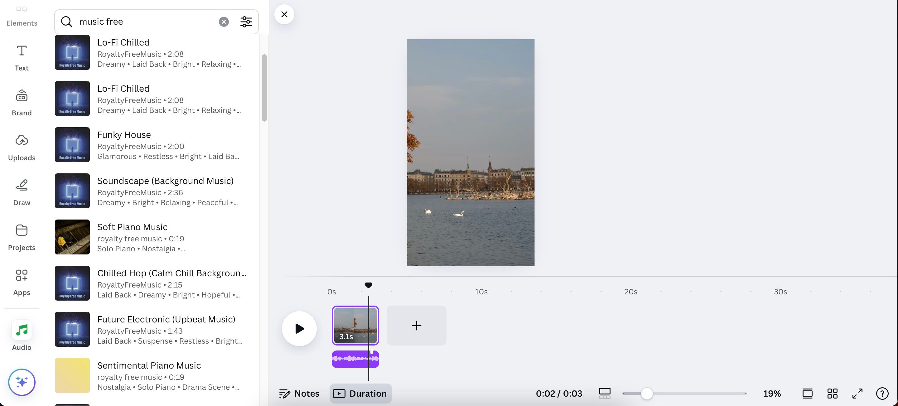 Add music to a video in the Canva app