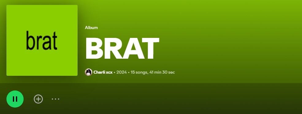 Charli xcx's BRAT album on Spotify