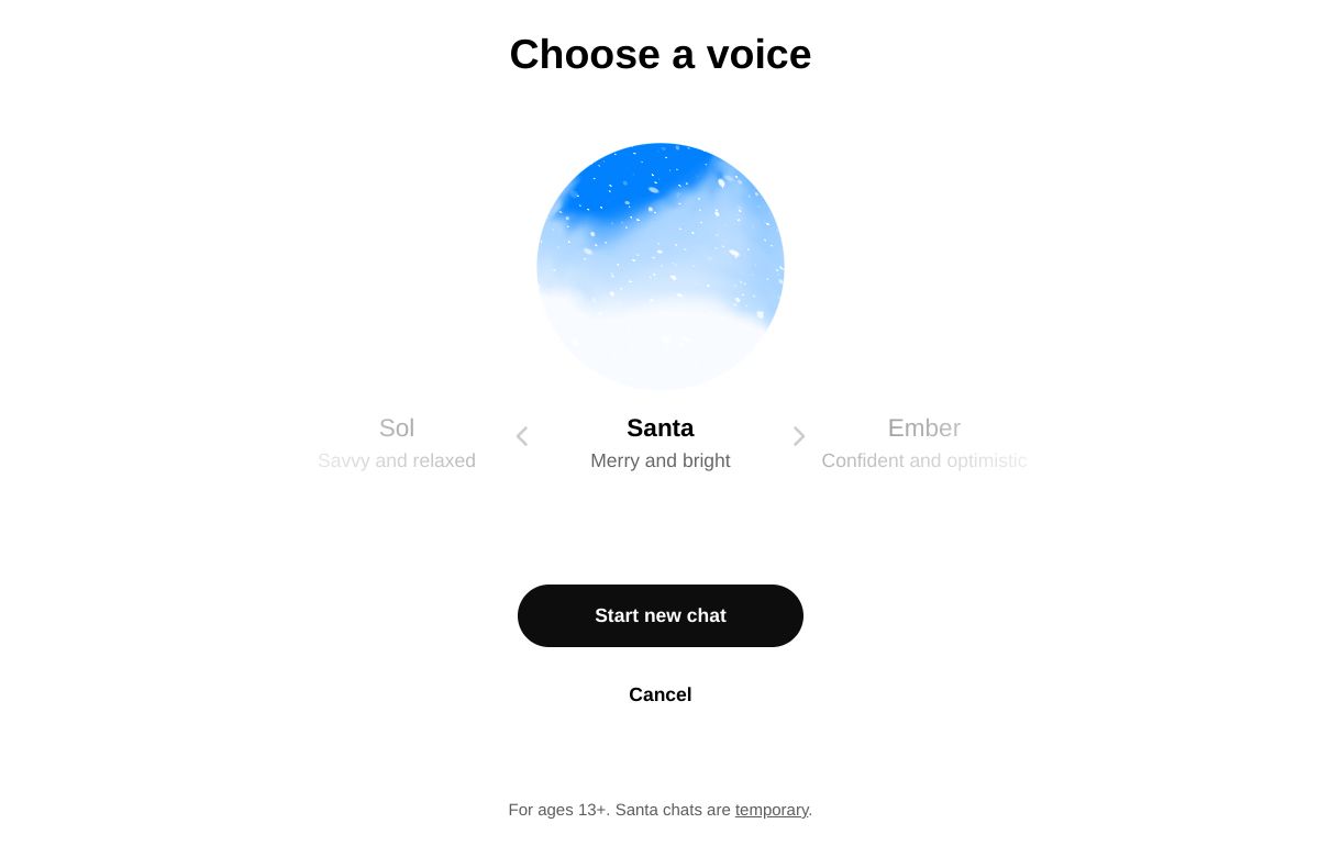 Santa Claus is an option in ChatGPT's Advanced Voice Mode