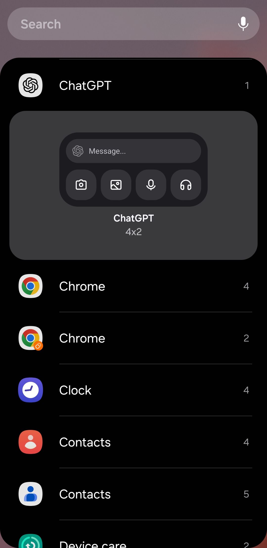 ChatGPT widget on Android phone