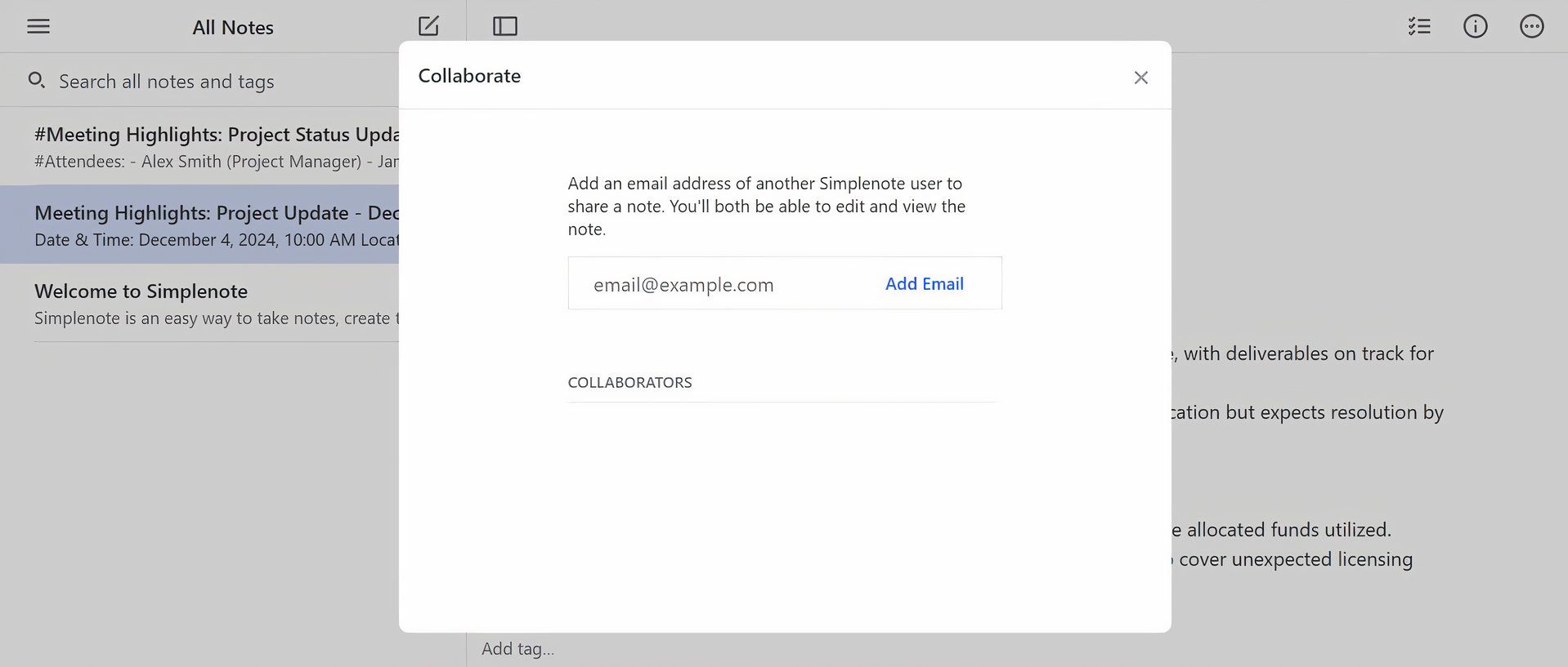 collaborate on simplenote
