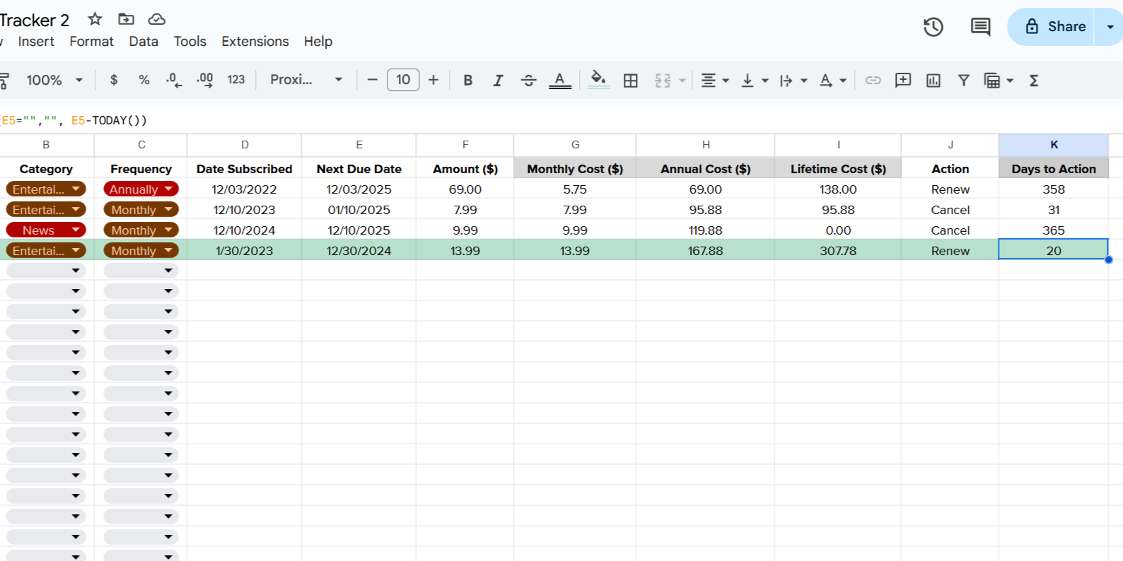 Conditional formatting based on Days to Action