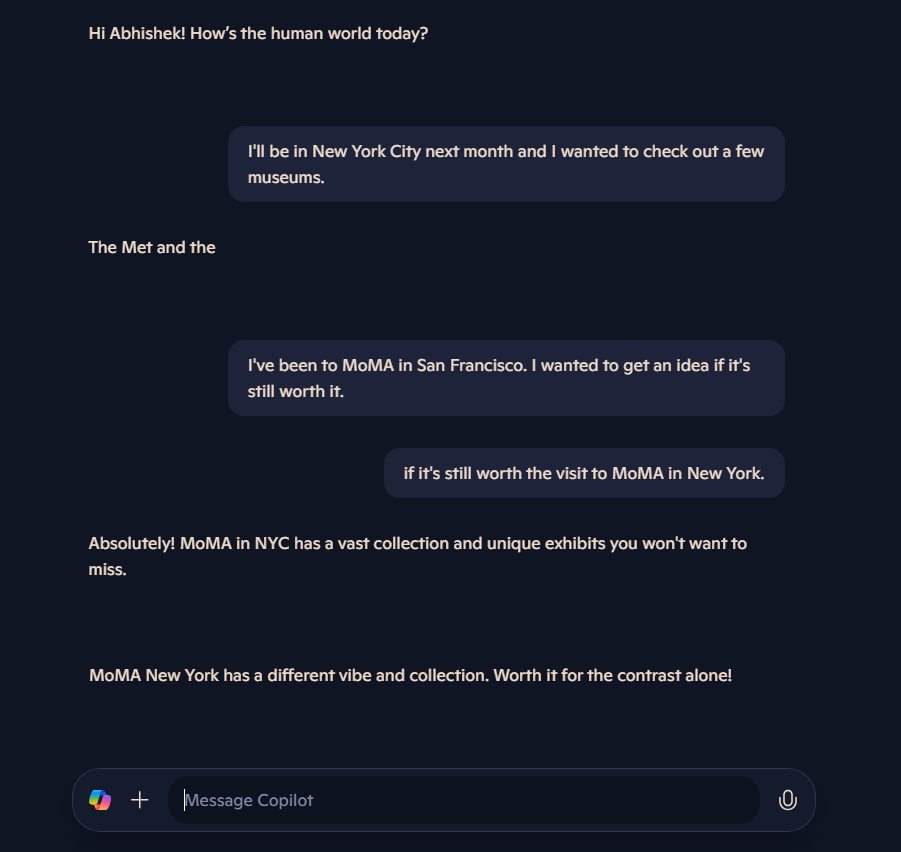 Планирование предстоящей поездки с Copilot Voice