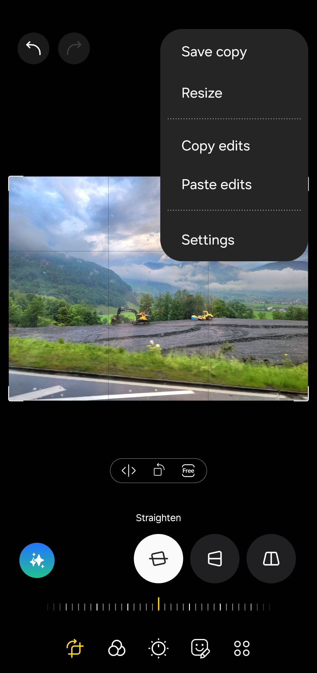 Copy edits option on Samsung Gallery app