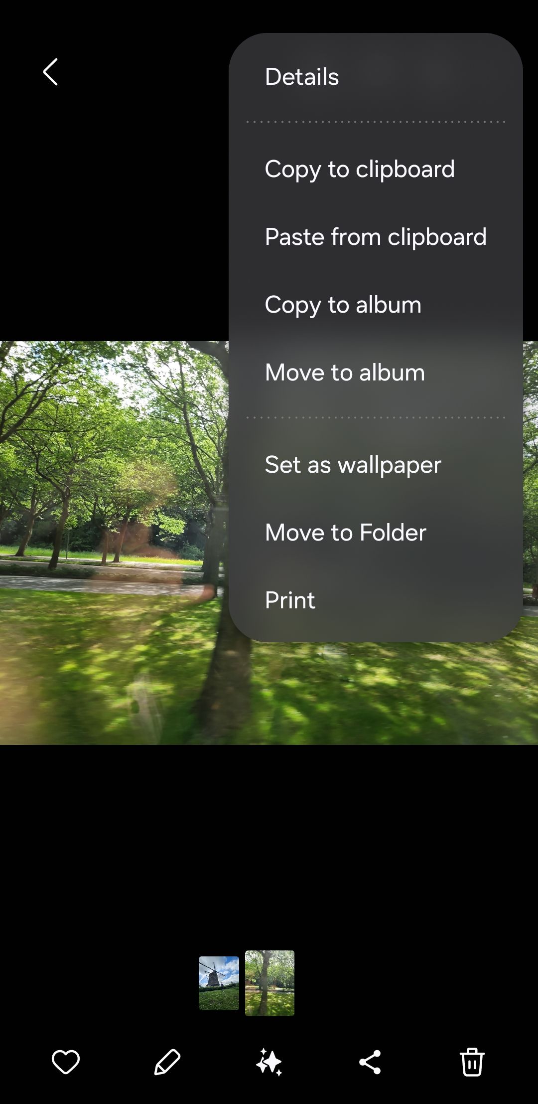 Copy to clipboard option in Samsung Gallery app