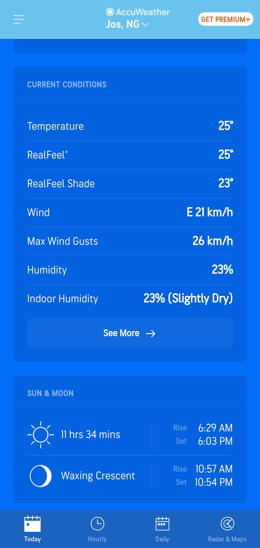 Day temperature showing RealFeel temperature