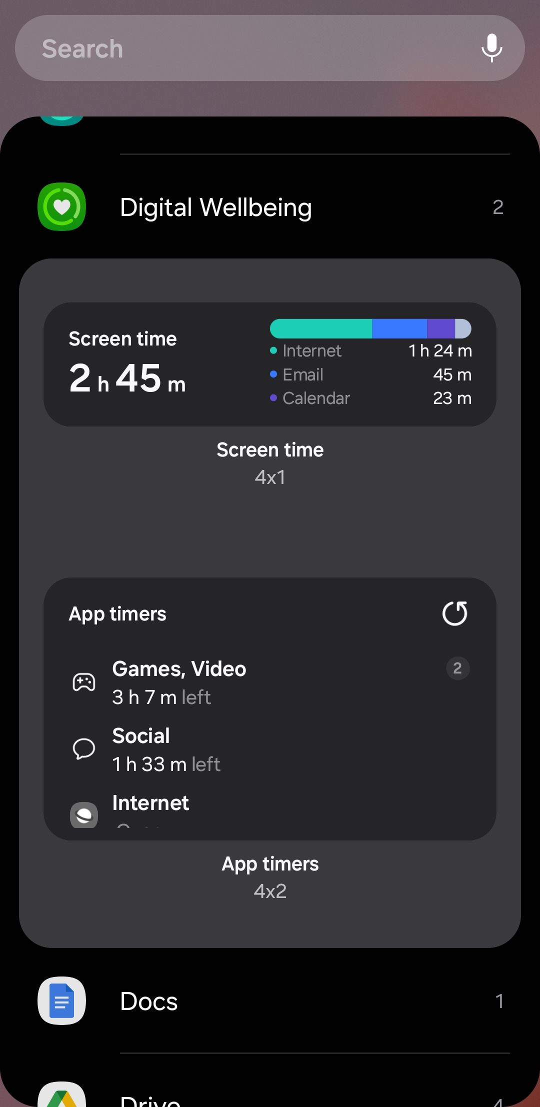 Digital wellbeing widget options on Android