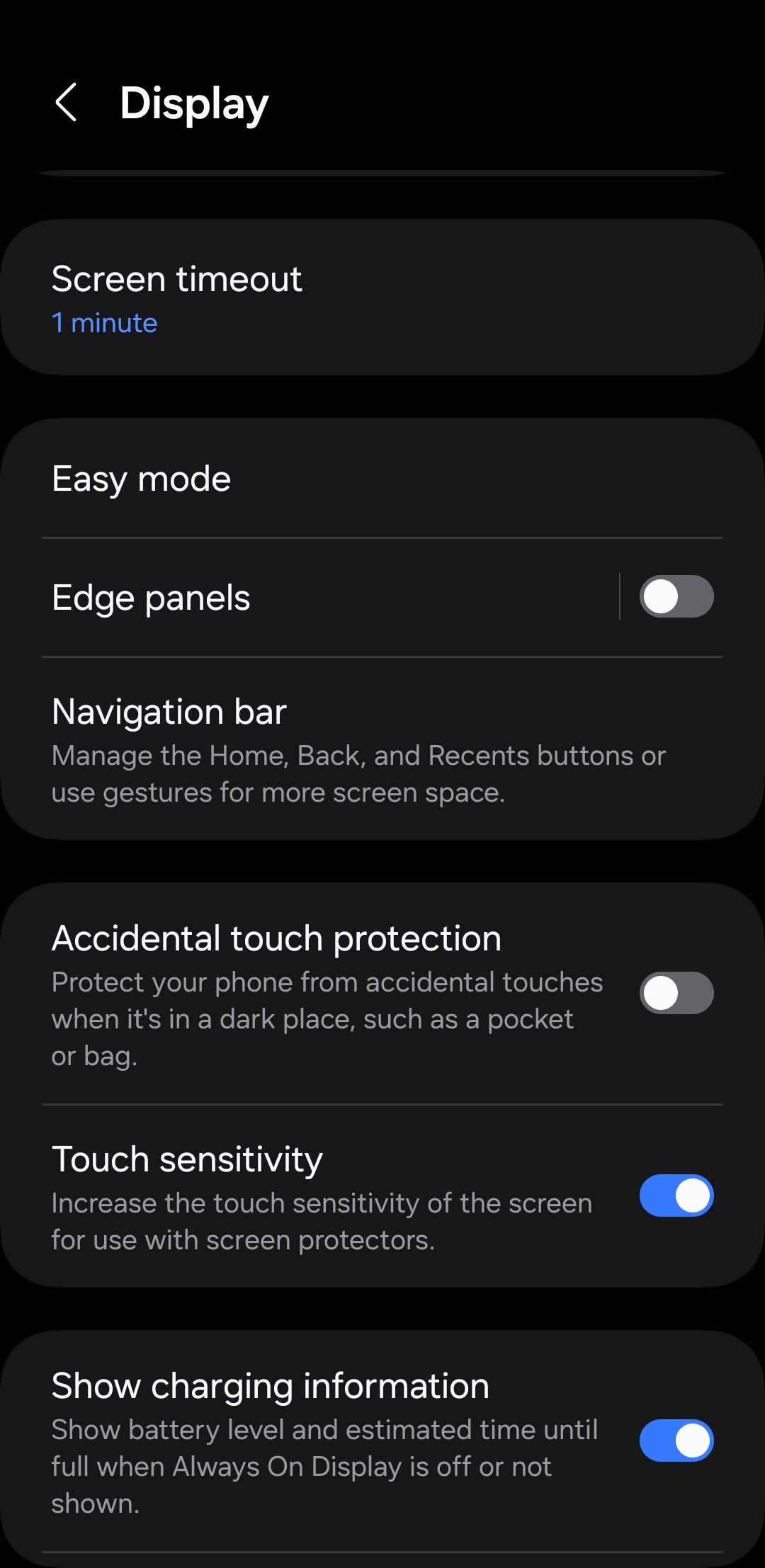 Display settings menu on Android