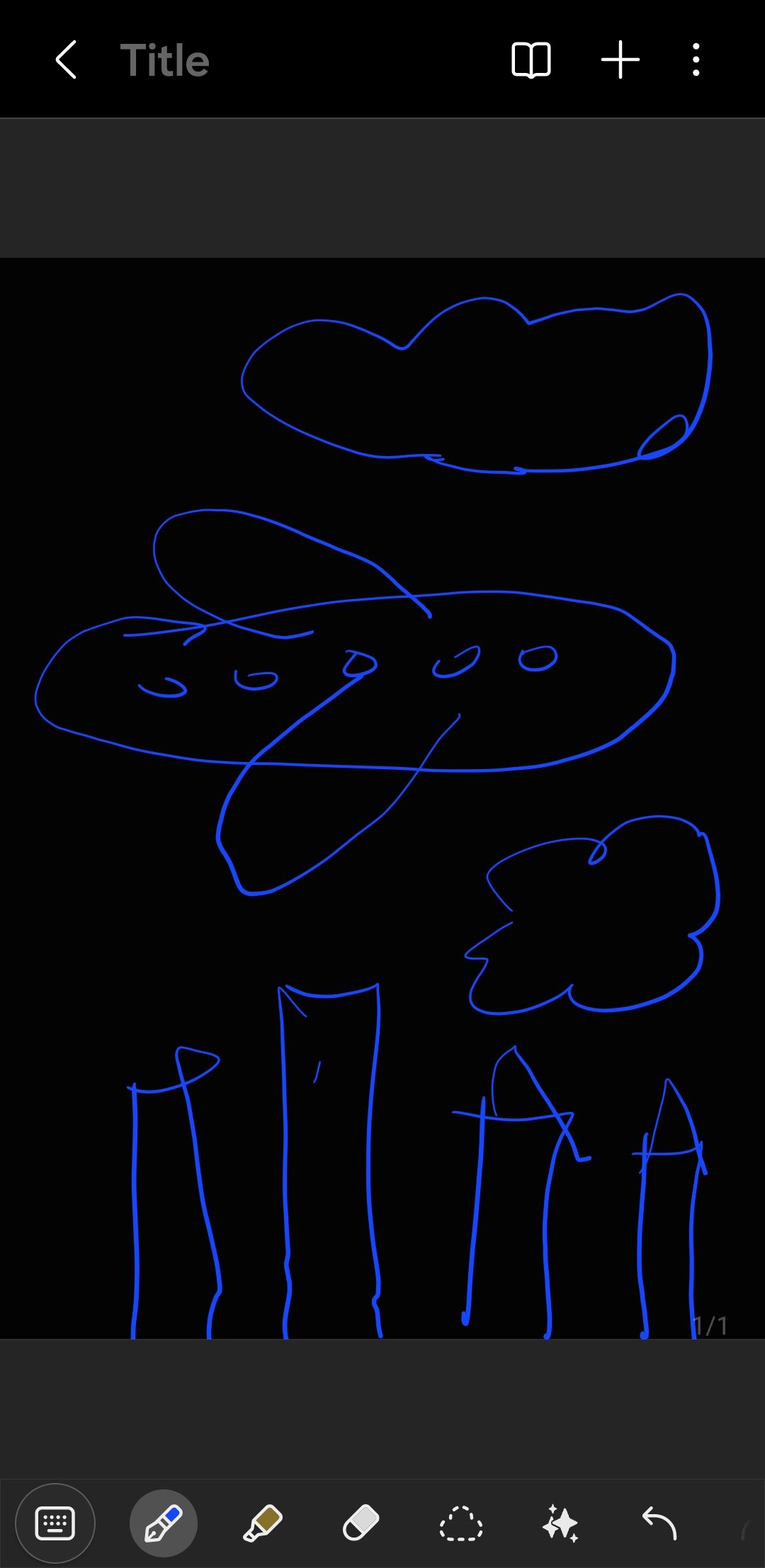 Drawing of a plane flying above skyline in Samsung Notes app