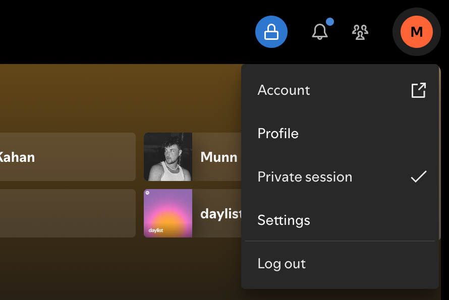 enabling a Private session on Spotify 