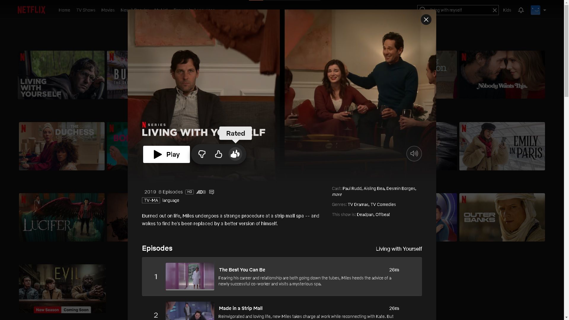 episode list for netflixs living with myself, featuring paul rudd and aisling bea