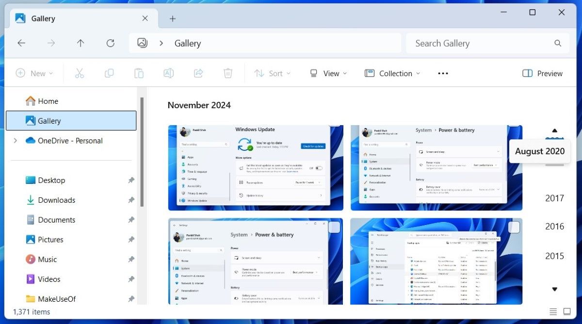 Gallery Tab in File Explorer