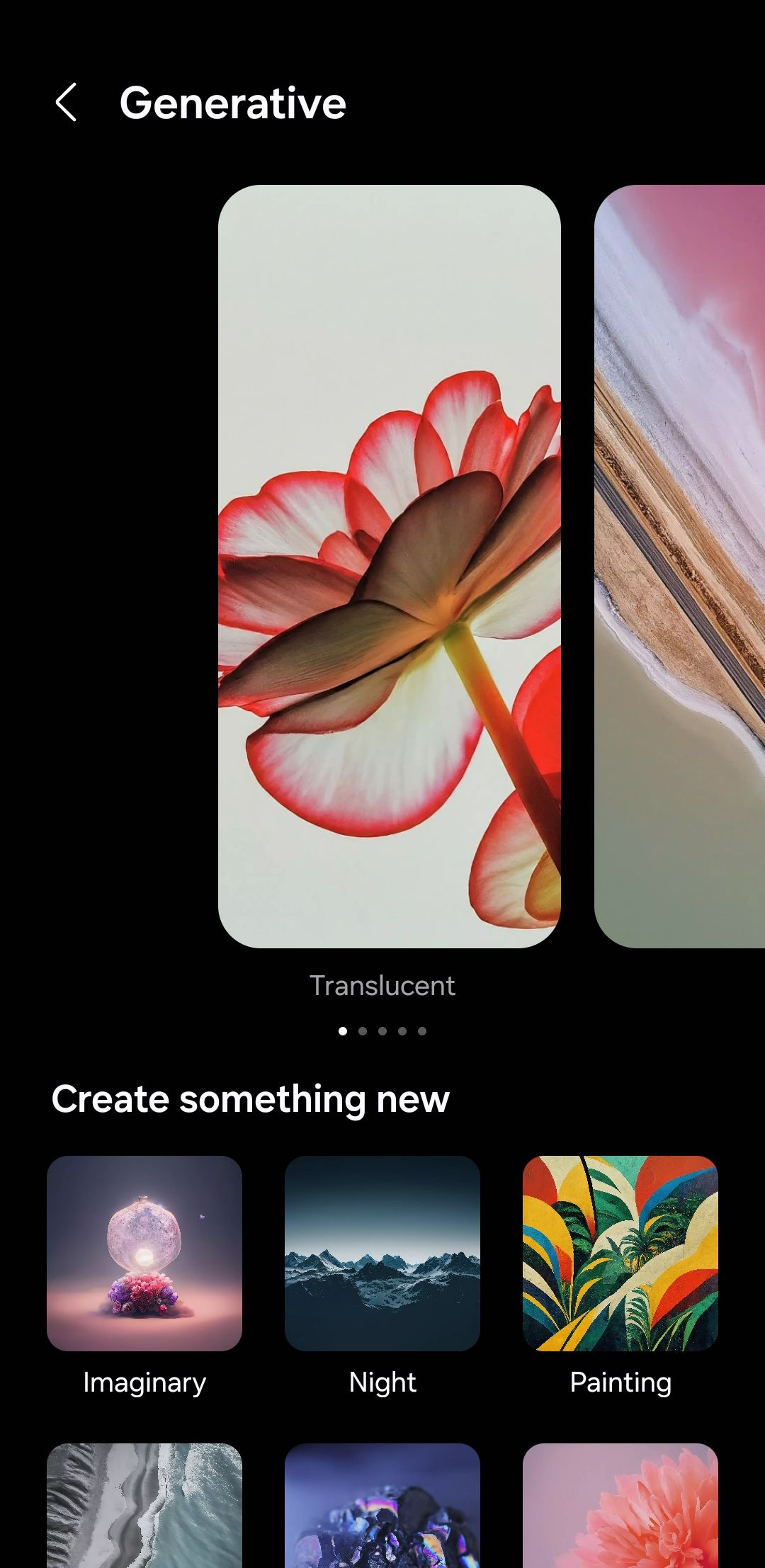 Generative wallpapers menu on Samsung phone