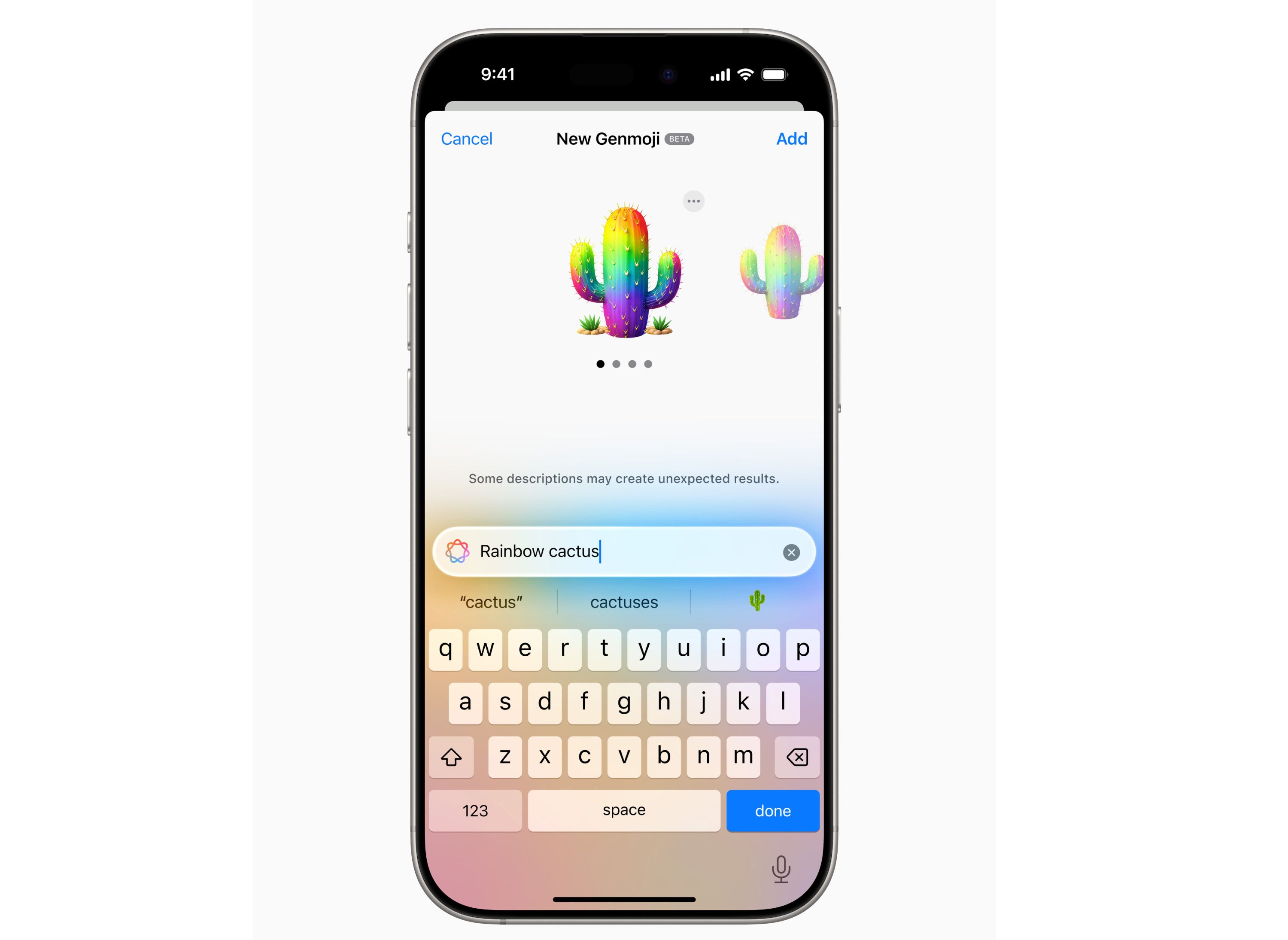 Genmoji creation in iOS 1.2 update.