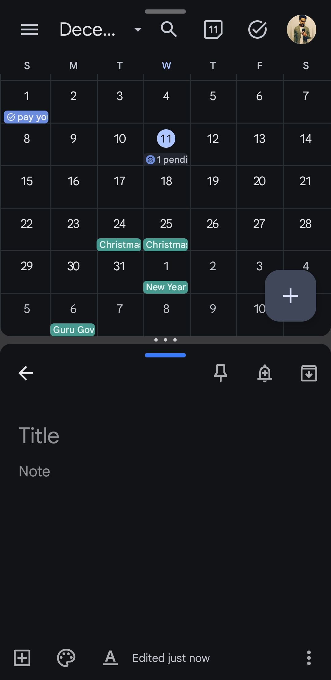 Google Calendar and Keep in split screen mode on Android