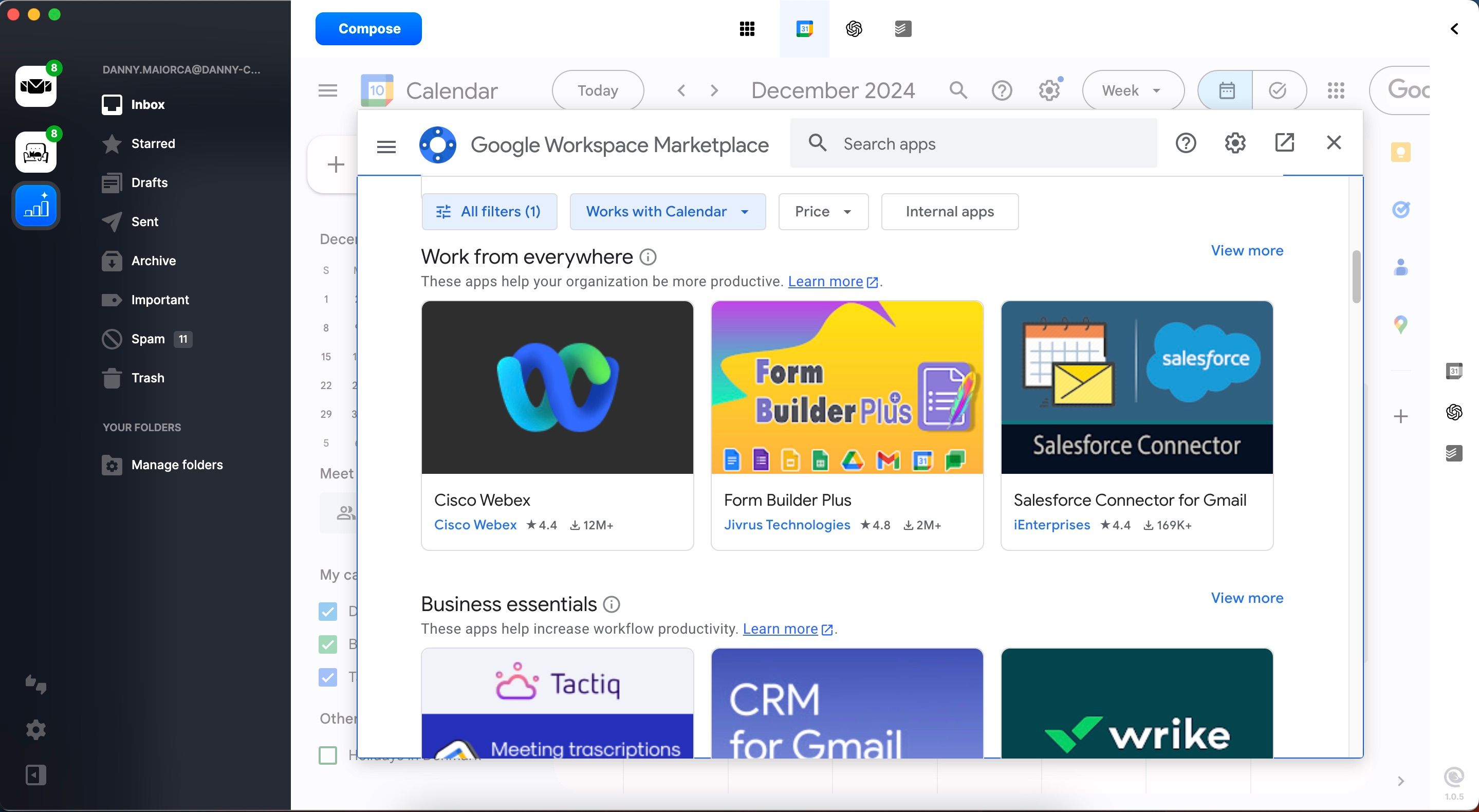 Choice of new add-ons for Google Calendar in the Mailbird app
