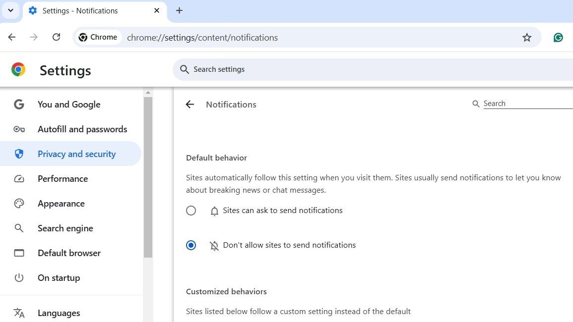 Google Chrome notification settings