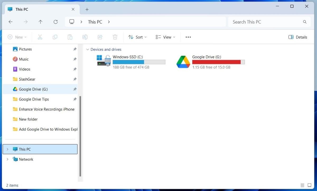 Google Drive in Windows 11 File Explorer