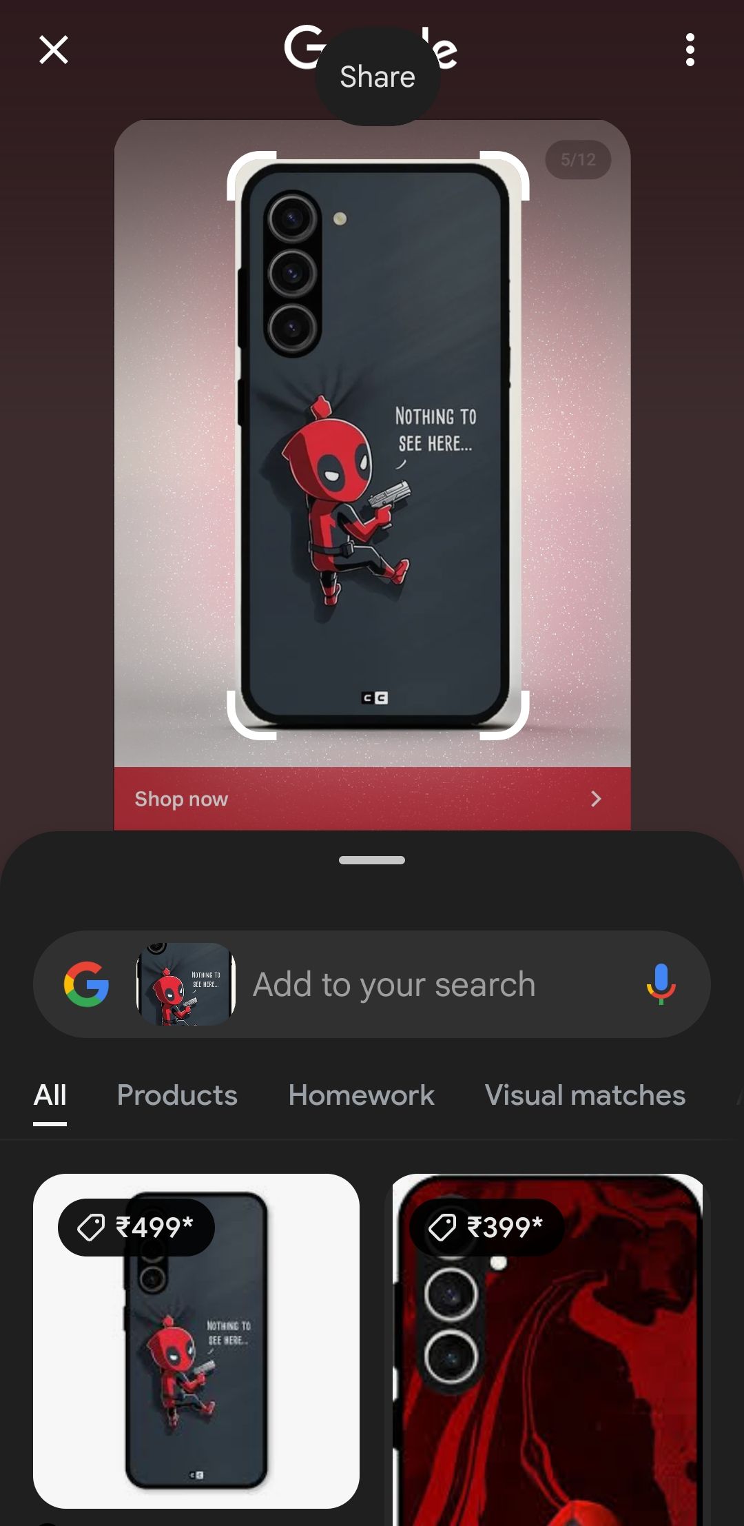 Google image search showing results of a phone case