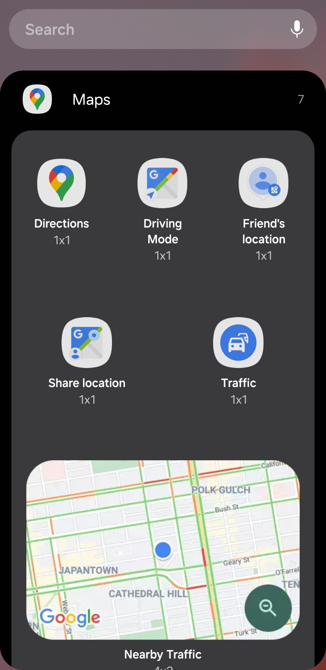 Google Maps widget options on Android