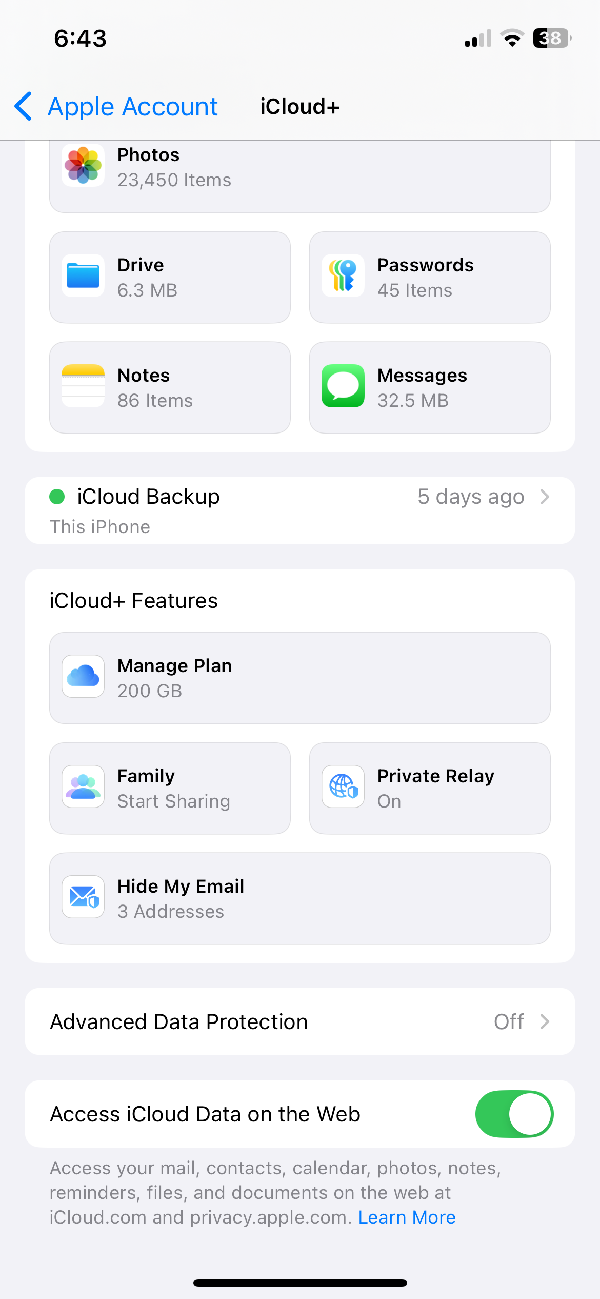 iCloud plus settings menu on iPhone