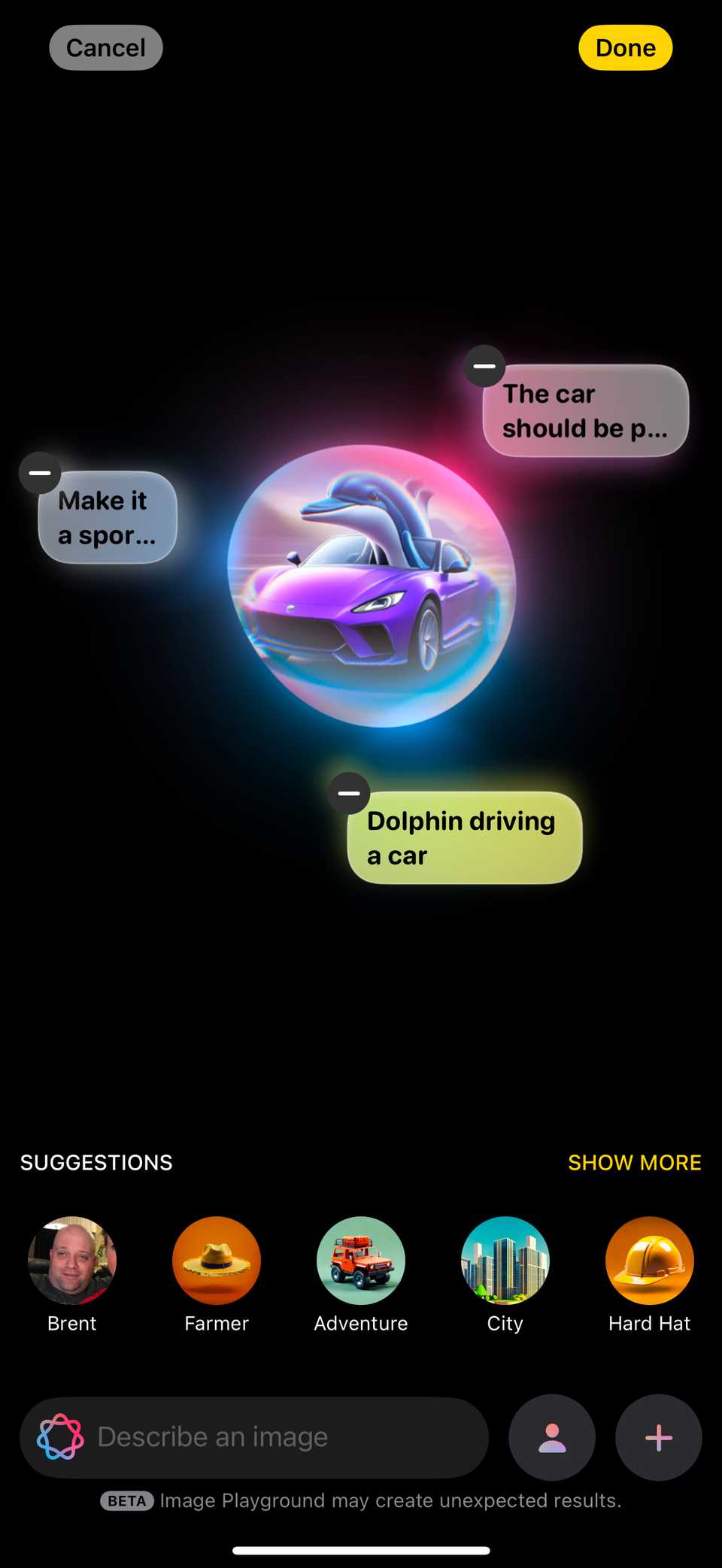 Image playground suggestions.