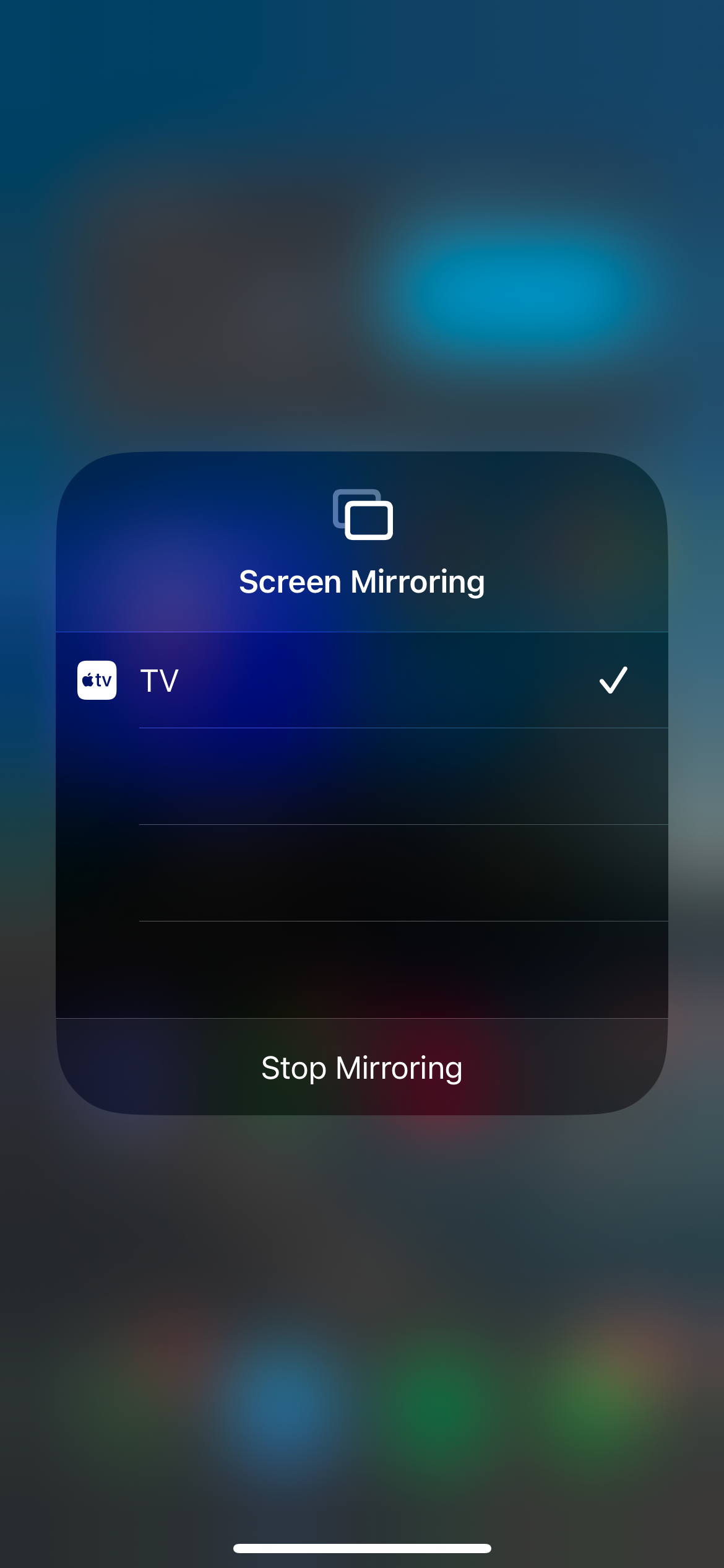 iOS 18 Screen Mirroring Menu With the Option to Mirror to an Apple TV