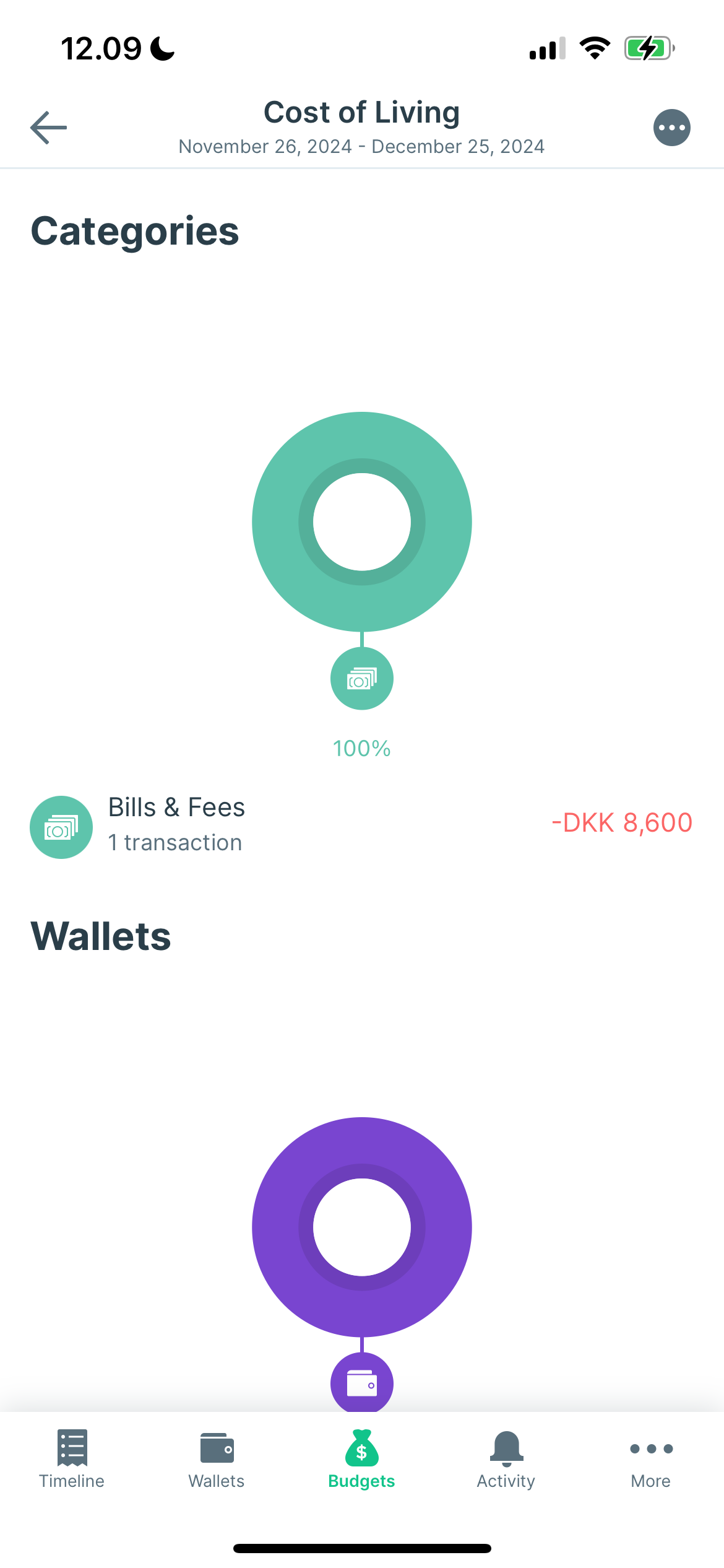 A pie chart showing the different bills I've paid in Spendee