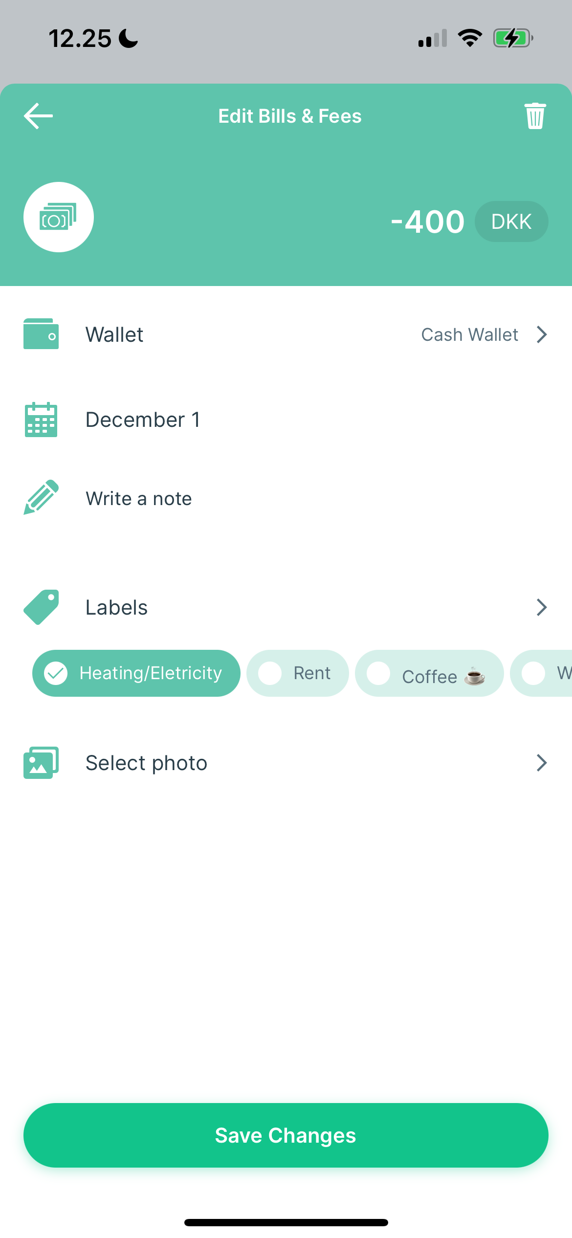 Add labels to your different bills in the Spendee app