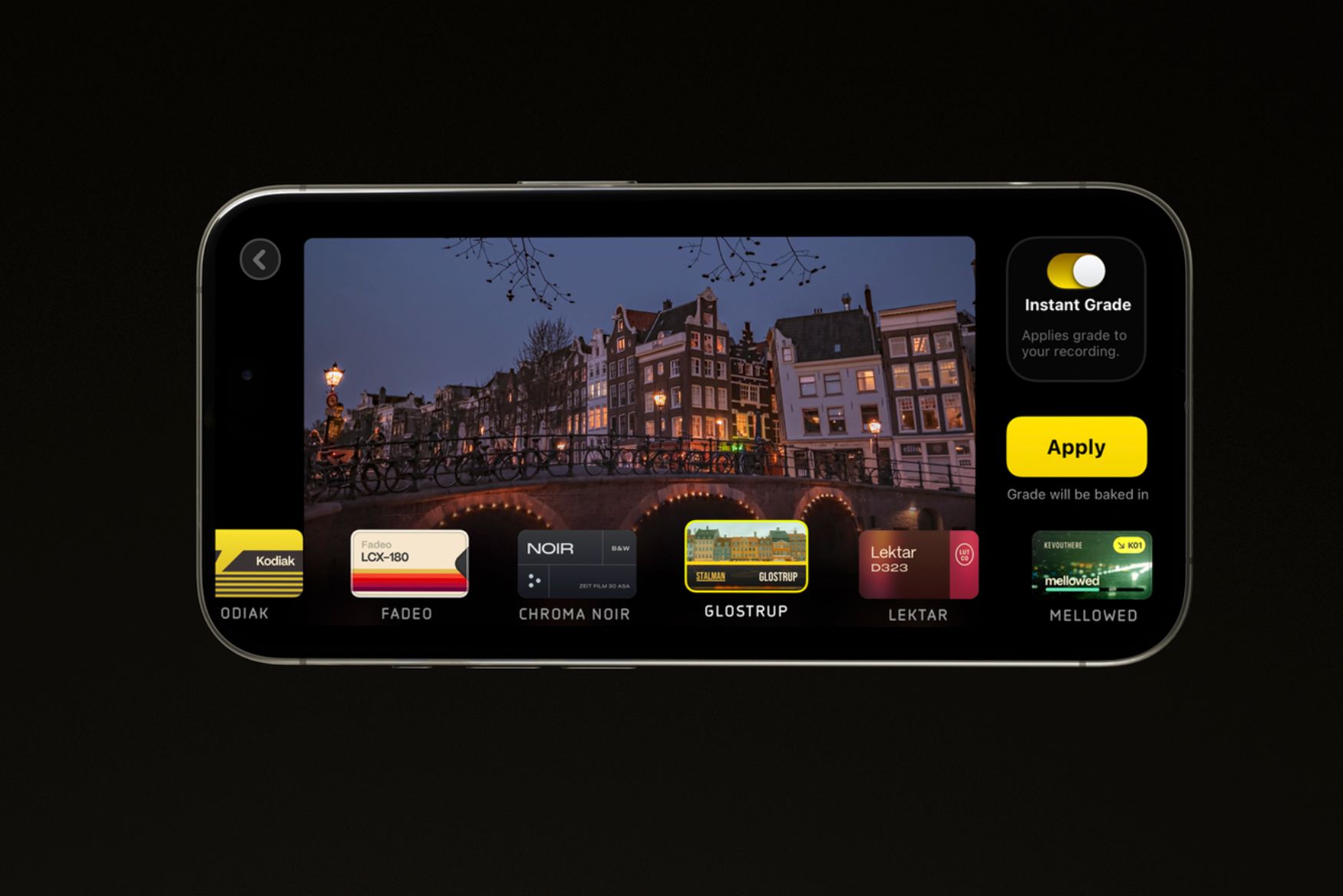 Selecting video grades in the Kino app. 