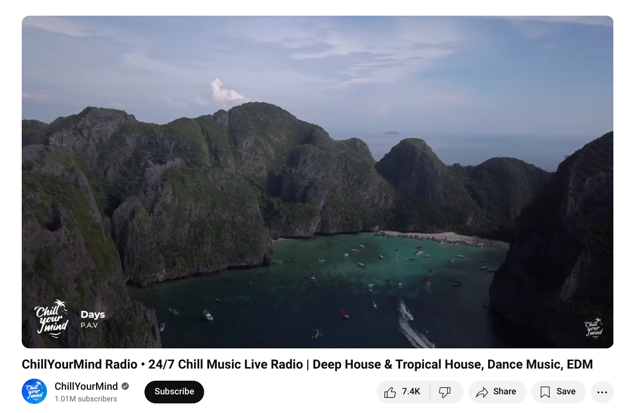 Interesting visuals accompany a live radio station on YouTube