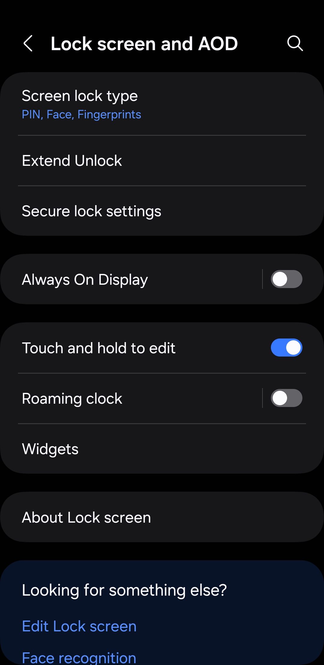 Lock screen and AOD settings menu on Android