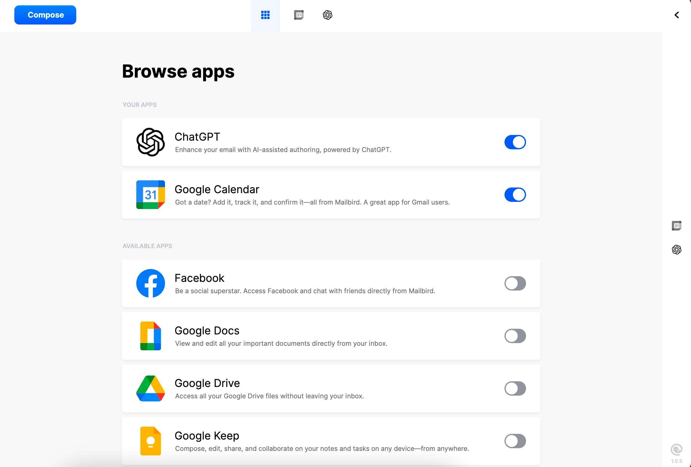 Integrate Mailbird with Gmail in the app
