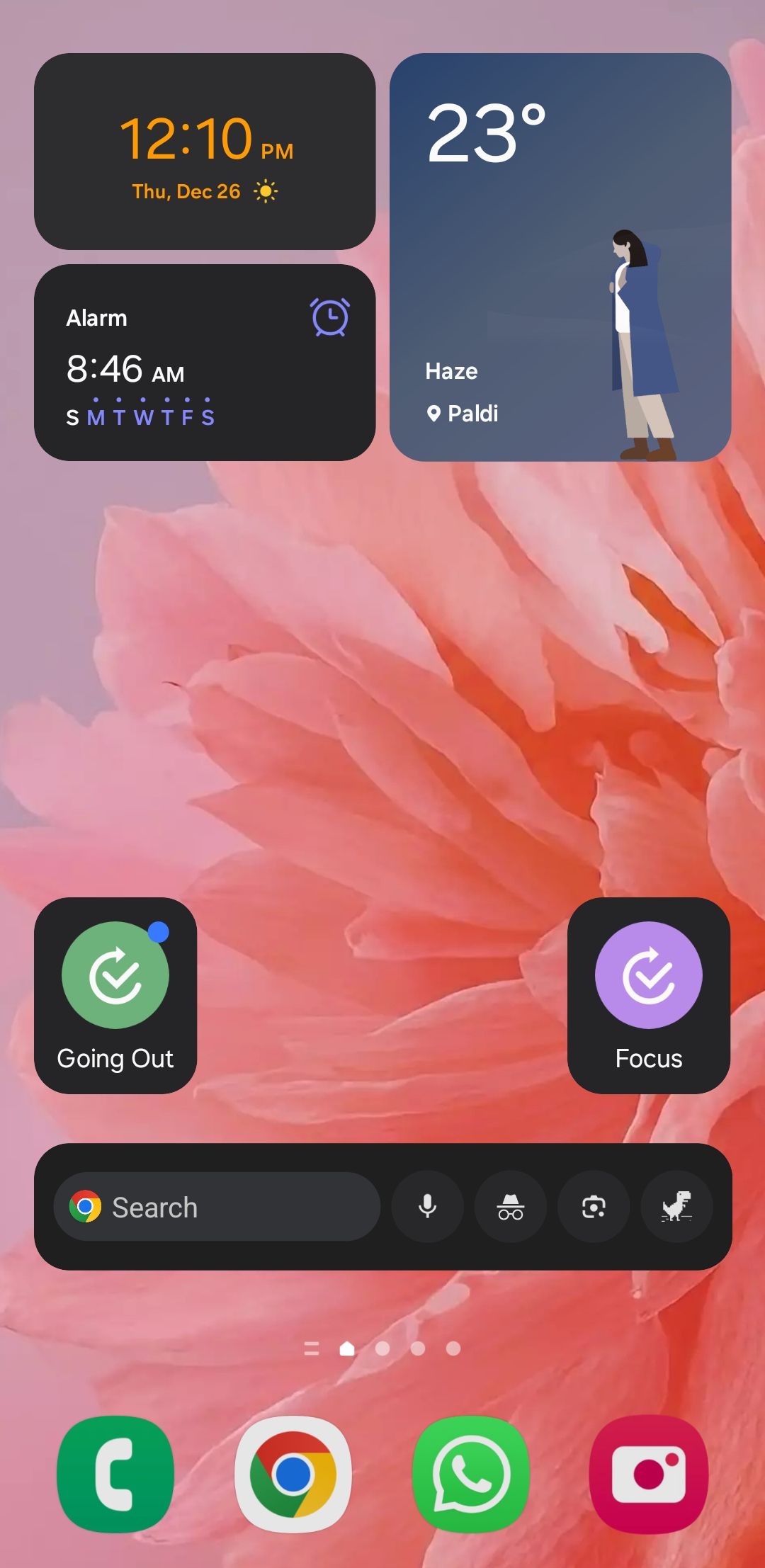 Modes and routines widget on Android home screen