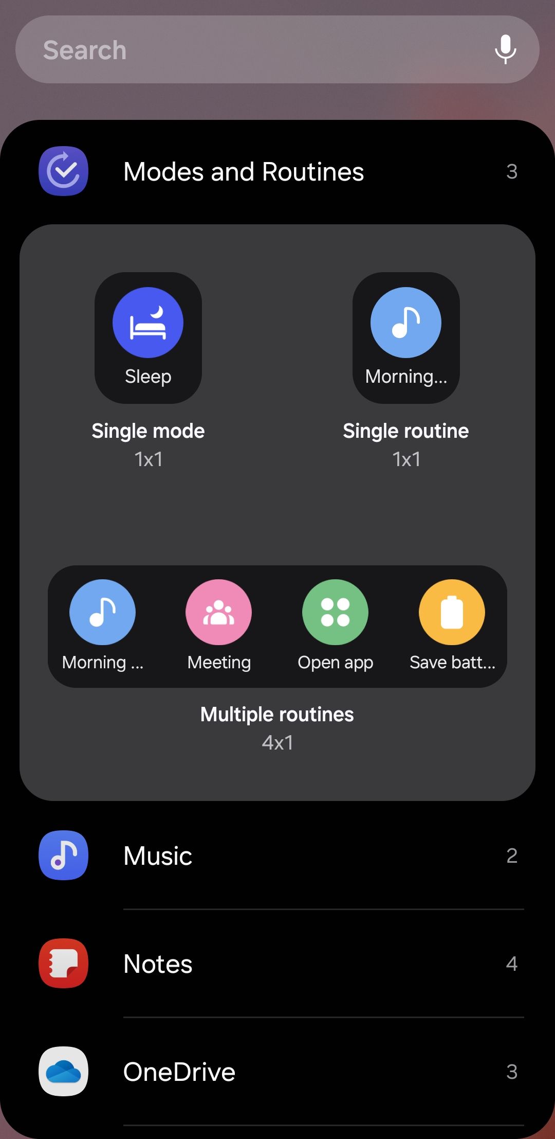 Modes and routines widget on Android