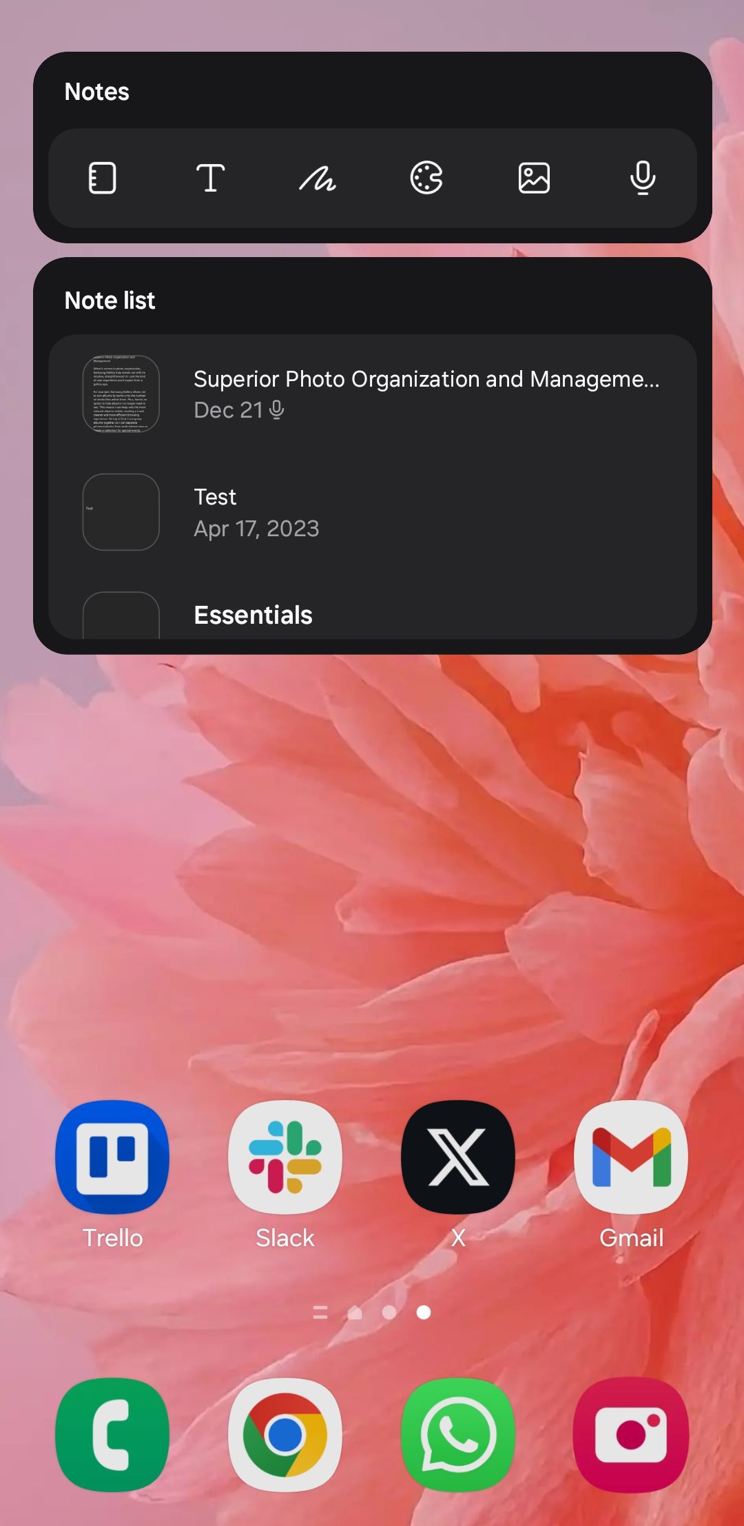 Notes widget on Android phone home screen