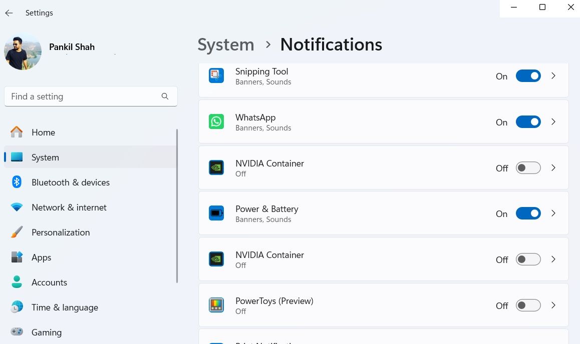 Notification settings for specific app on Windows 11