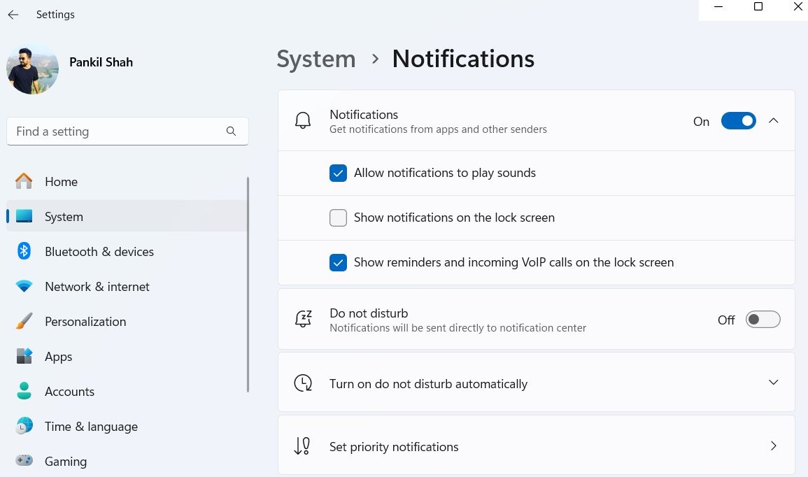 Notification settings in Windows 11 Settings app