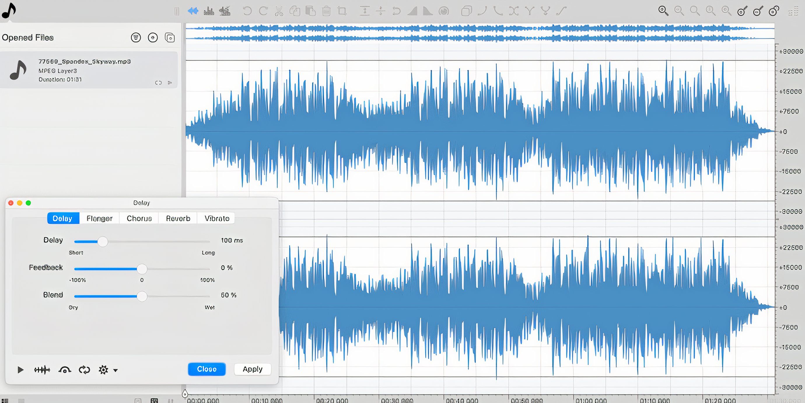 Ocenaudio با جلوه تاخیر انتخاب شده است.