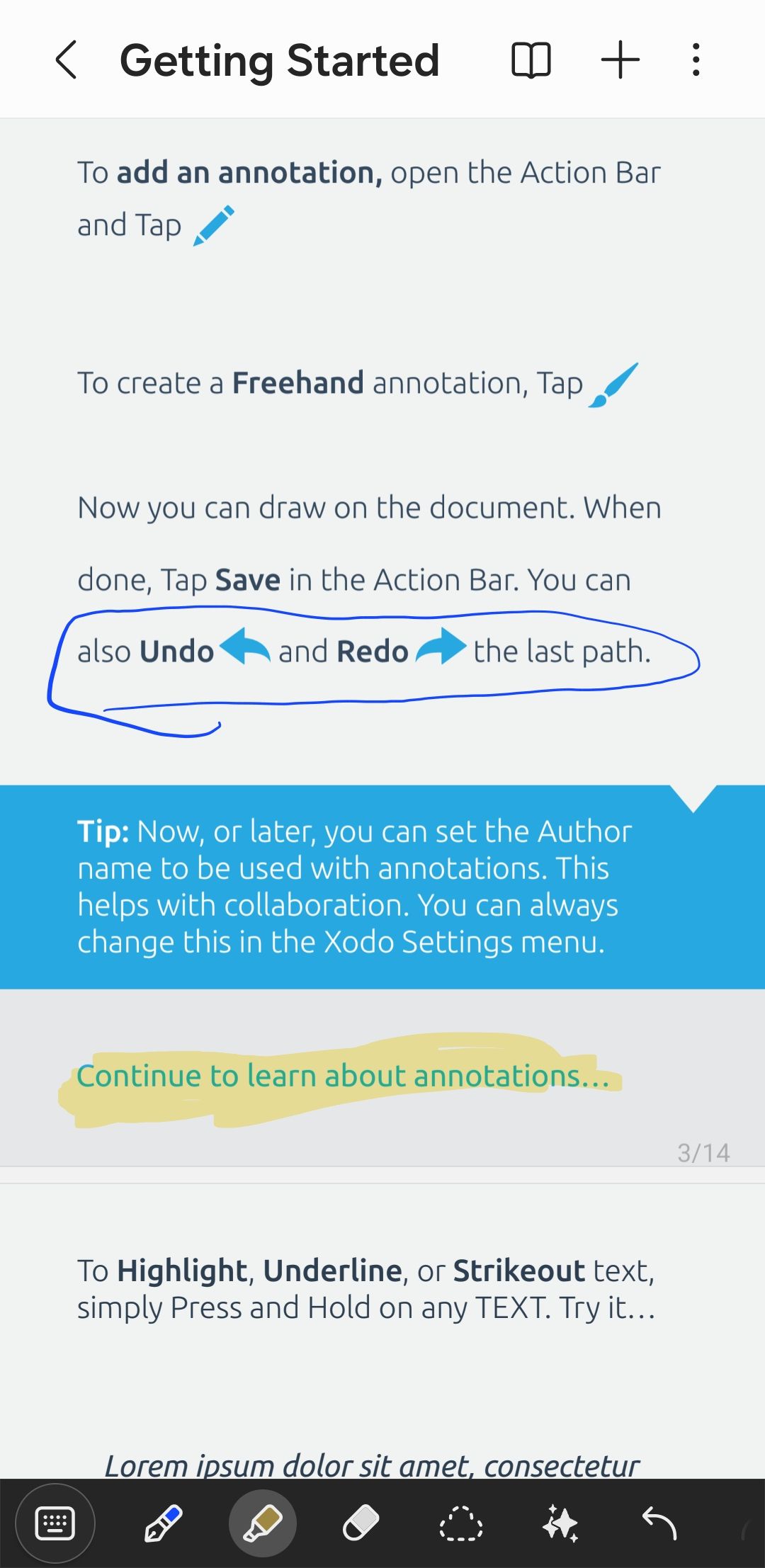 PDF annotation options in Samsung Notes app