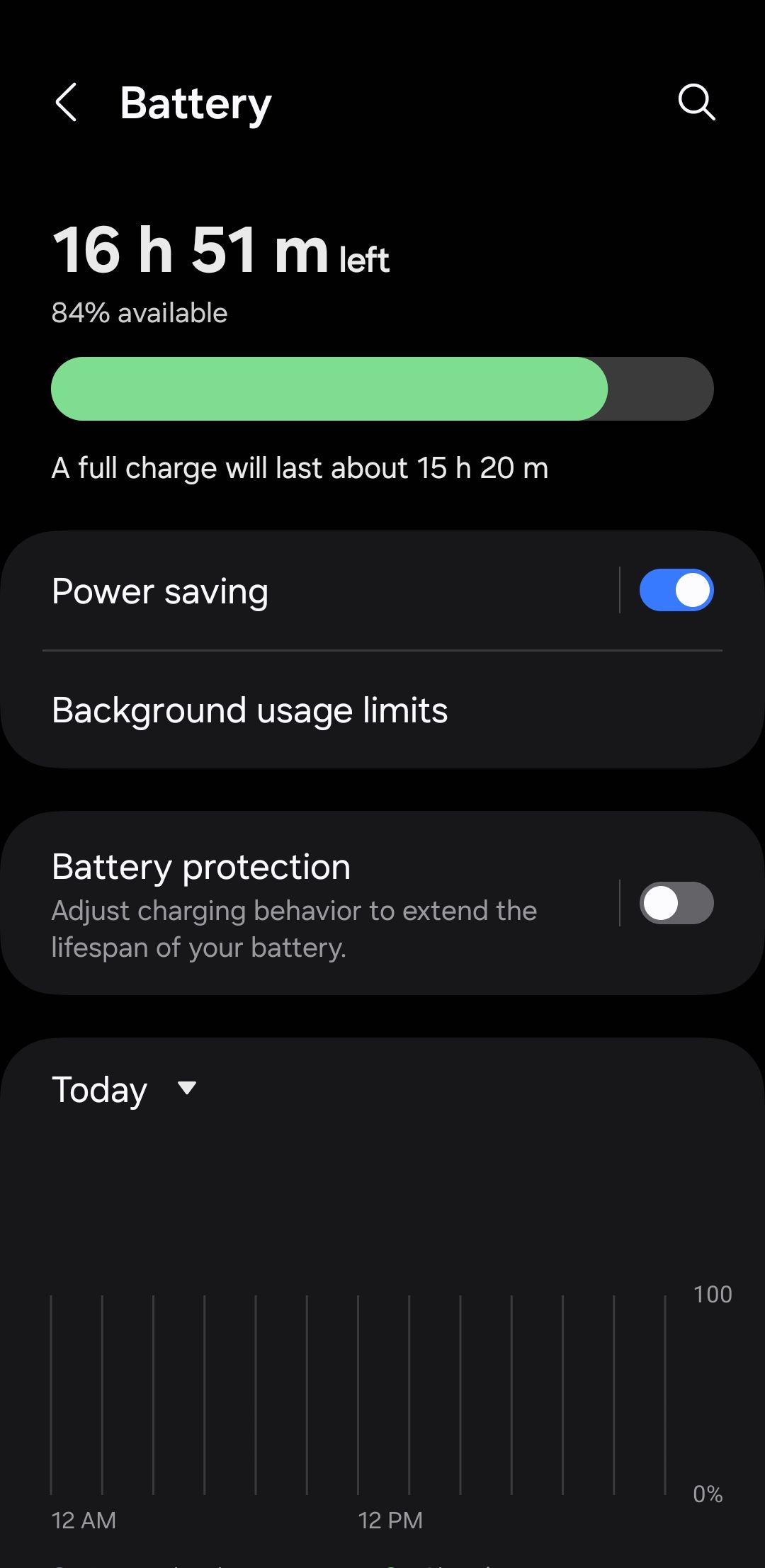 Power saving option in Android Battery settings menu