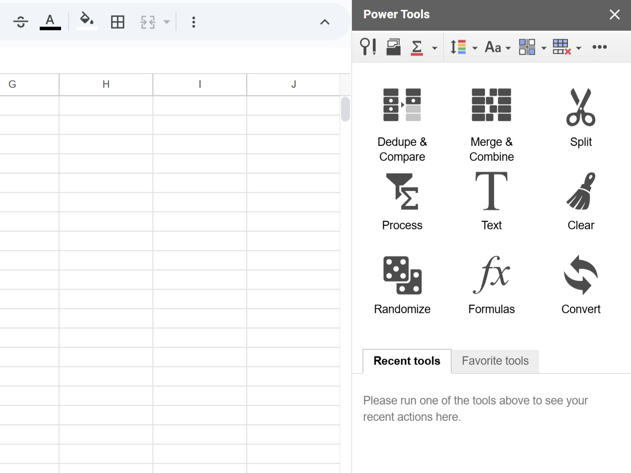 Power Tools sidebar in Google Sheets