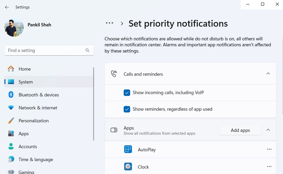 Priority notifications in Windows 11 Settings app